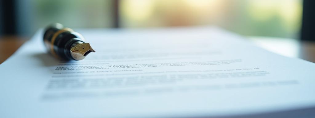 Close-up of legal documents and a fountain pen representing data protection and professional integrity
